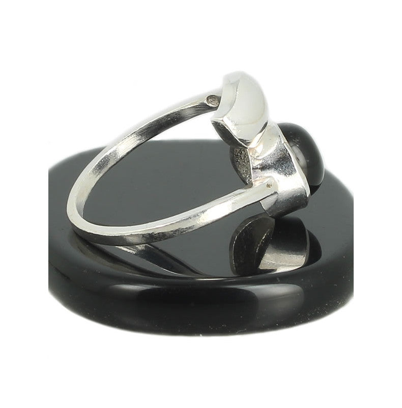Agate Noire Bague en Argent pierre cabochon rond 8mm - Bijou de créateur