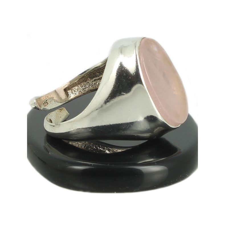 Quartz Rose Bague Chevalière en Argent pierre cabochon ovale 18x13mm - Bijou de créateur