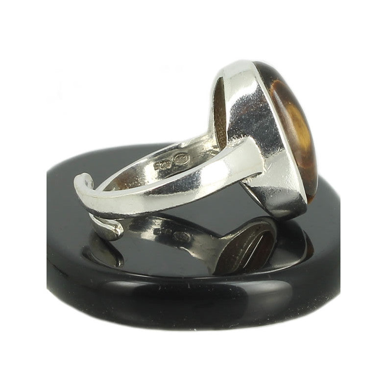 Oeil de Tigre Bague en Argent pierre cabochon ovale 16x12mm - Bijou de créateur