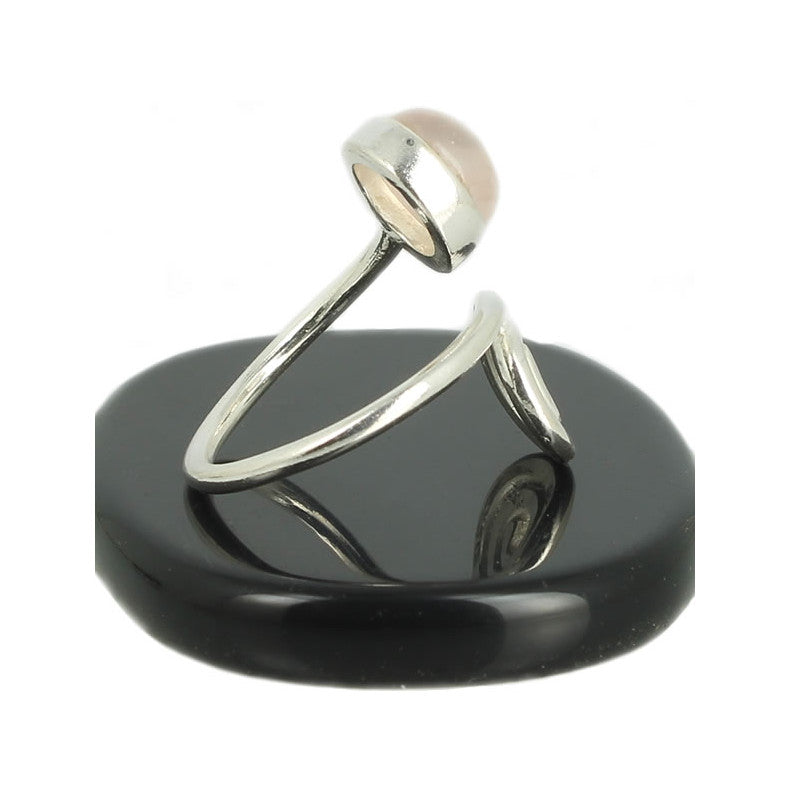 Quartz Rose Bague Spirale en Argent pierre cabochon rond 8mm - Bijou de créateur