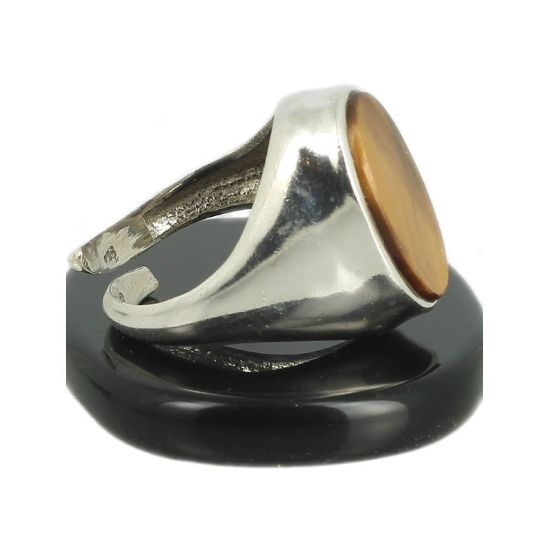 Oeil de Tigre Bague Chevalière en Argent pierre cabochon ovale 18x13mm - Bijou de créateur
