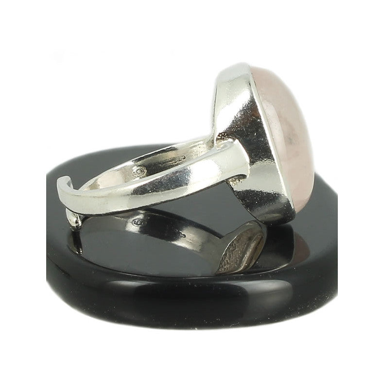 Quartz Rose Bague en Argent pierre cabochon ovale 16x12mm - Bijou de créateur