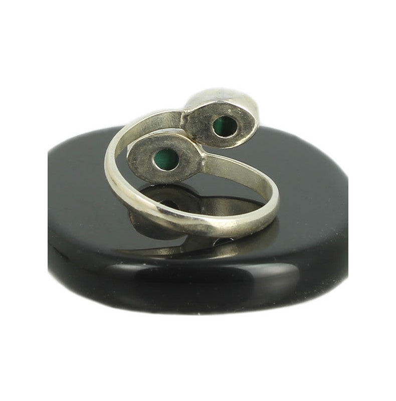 Malachite Bague en Argent pierres cabochons ovales 4,5x6,5mm - Bijou de créateur