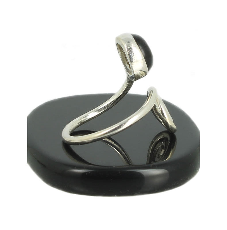Agate Noire Bague Spirale en Argent pierre cabochon rond 8mm - Bijou de créateur