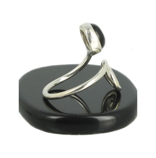 Agate Noire Bague Spirale en Argent pierre cabochon rond 8mm - Bijou de créateur