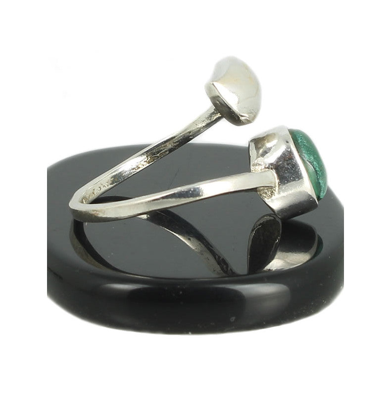 Malachite Bague en Argent pierre cabochon rond 8mm - Bijou de créateur