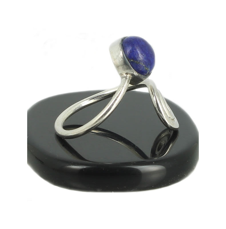 Lapis Lazuli Bague Spirale en Argent pierre cabochon rond 8mm - Bijou de créateur