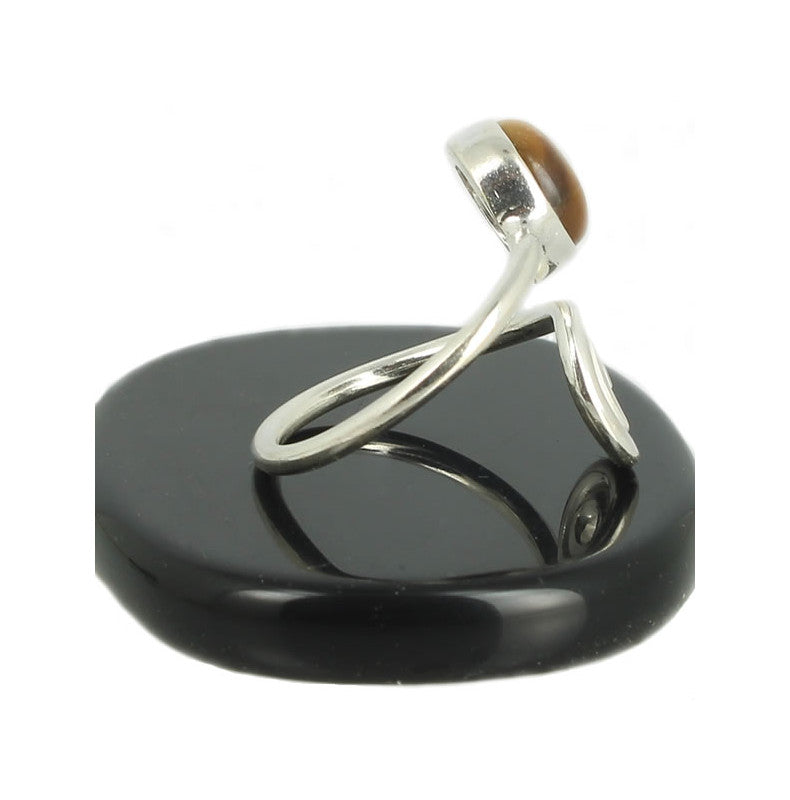 Oeil de Tigre Bague Spirale en Argent pierre cabochon rond 8mm - Bijou de créateur