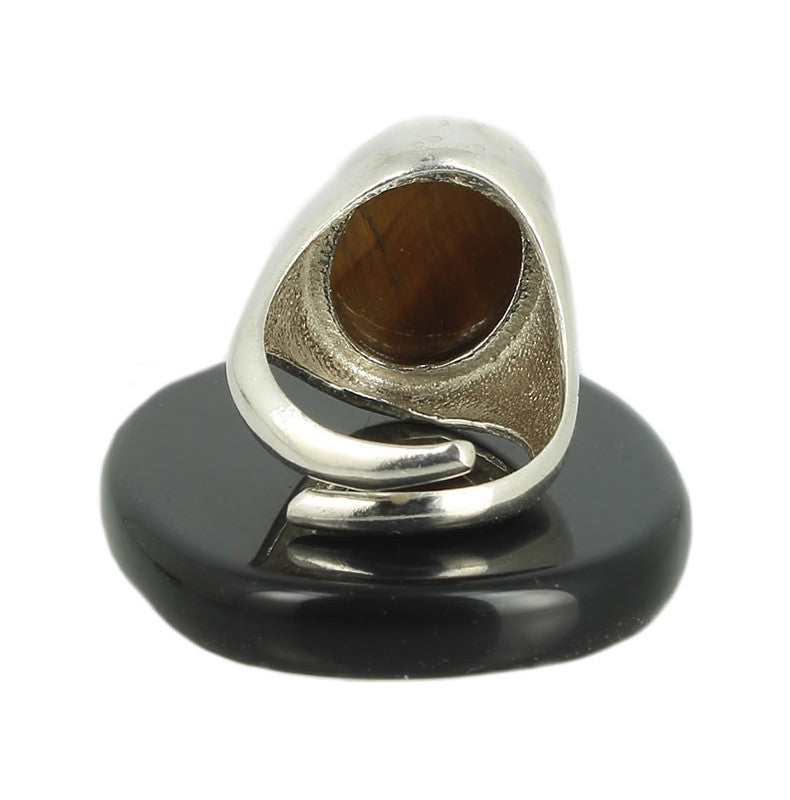 Oeil de Tigre Bague Chevalière en Argent pierre cabochon ovale 18x13mm - Bijou de créateur