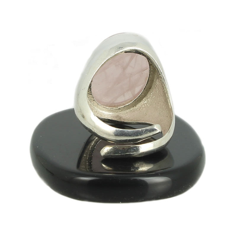 Quartz Rose Bague Chevalière en Argent pierre cabochon ovale 18x13mm - Bijou de créateur