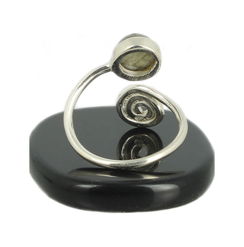 Labradorite Bague Spirale en Argent pierre cabochon rond 8mm - Bijou de créateur