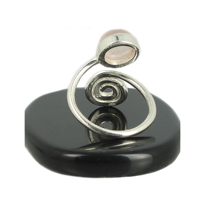 Quartz Rose Bague Spirale en Argent pierre cabochon rond 8mm - Bijou de créateur
