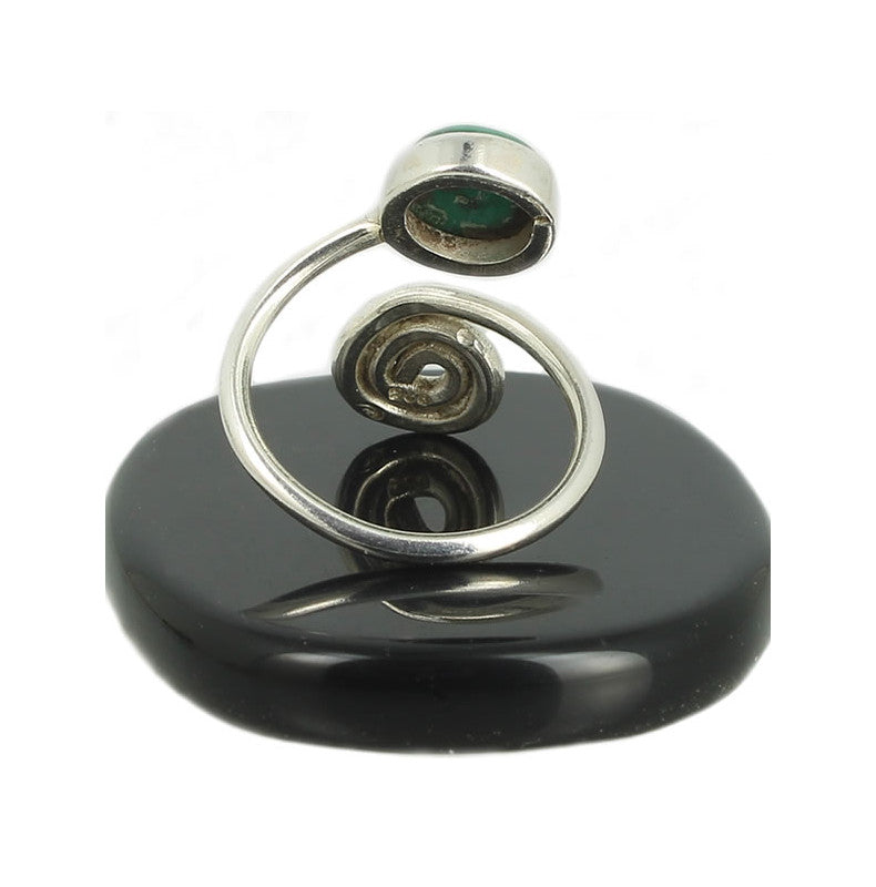 Malachite Bague Spirale en Argent pierre cabochon rond 8mm - Bijou de créateur