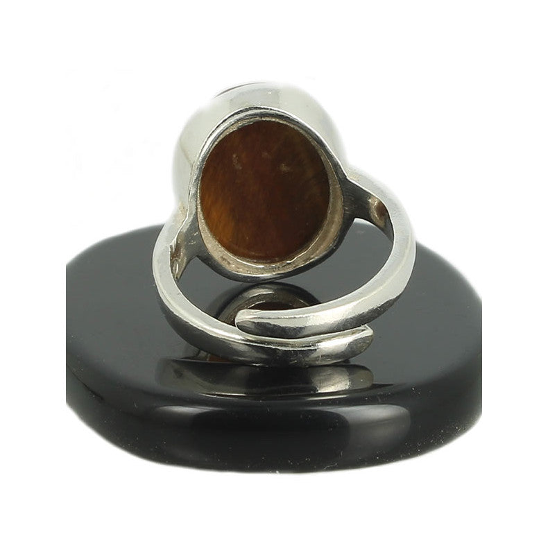 Oeil de Tigre Bague en Argent pierre cabochon ovale 16x12mm - Bijou de créateur