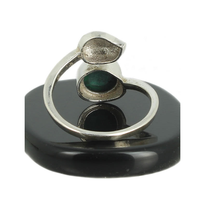 Malachite Bague en Argent pierre cabochon rond 8mm - Bijou de créateur