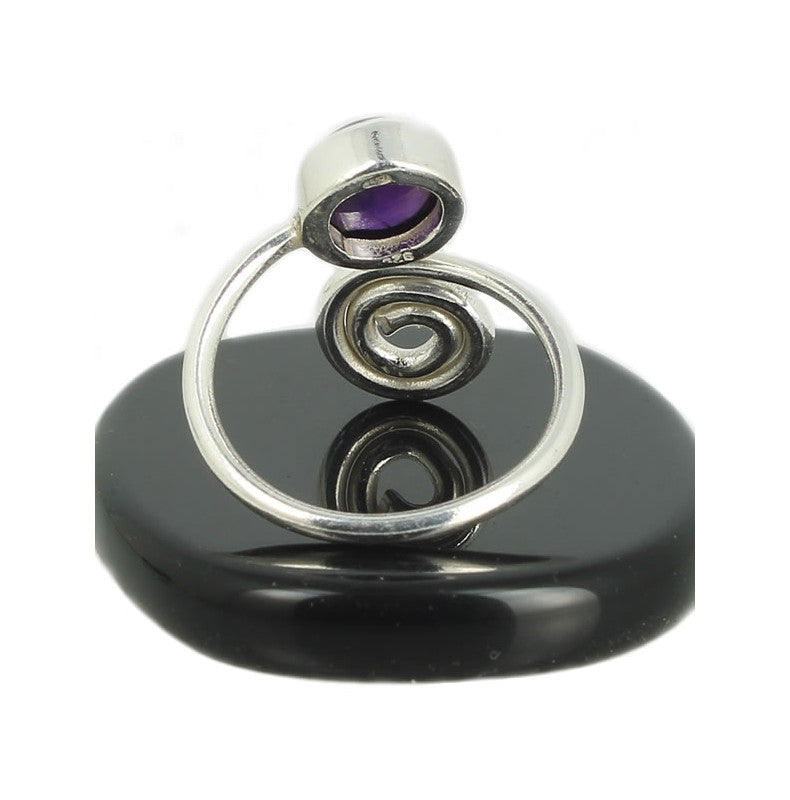 Améthyste Bague Spirale en Argent pierre cabochon rond 8mm - Bijou de créateur