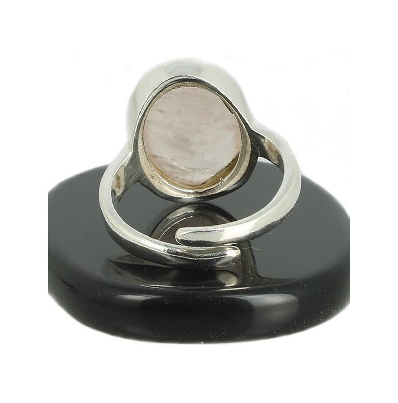 Quartz Rose Bague en Argent pierre cabochon ovale 16x12mm - Bijou de créateur