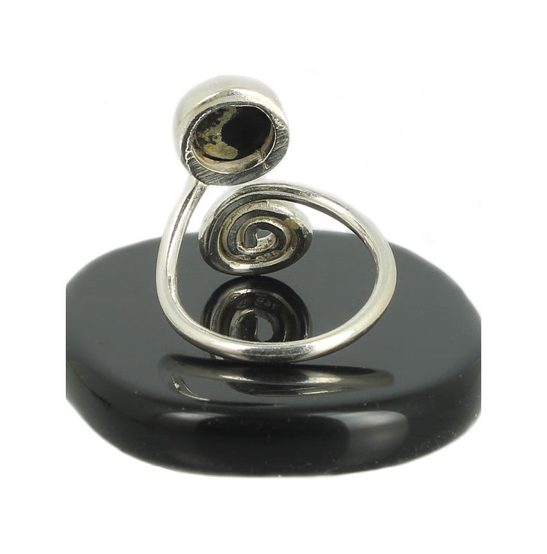 Agate Noire Bague Spirale en Argent pierre cabochon rond 8mm - Bijou de créateur