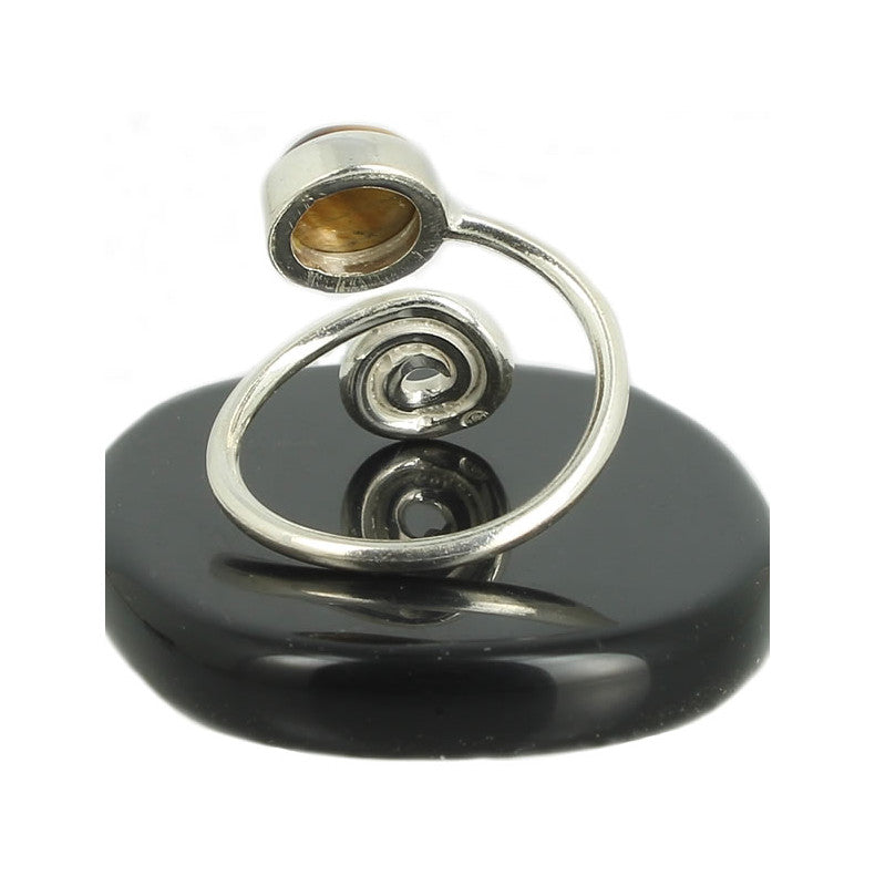 Oeil de Tigre Bague Spirale en Argent pierre cabochon rond 8mm - Bijou de créateur