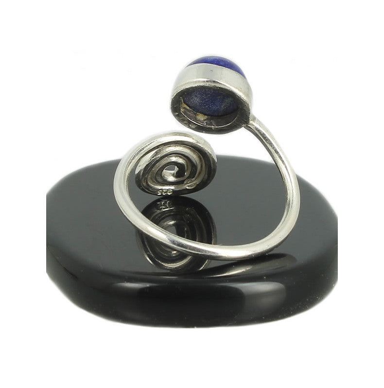 Lapis Lazuli Bague Spirale en Argent pierre cabochon rond 8mm - Bijou de créateur