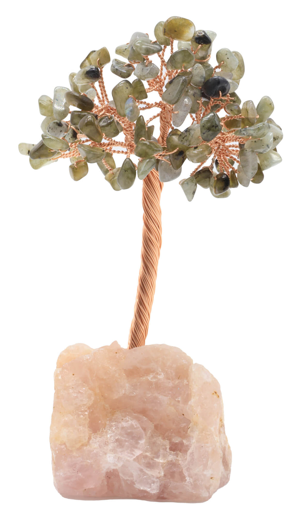 Arbre du Bonheur Labradorite base Quartz Rose 14cm