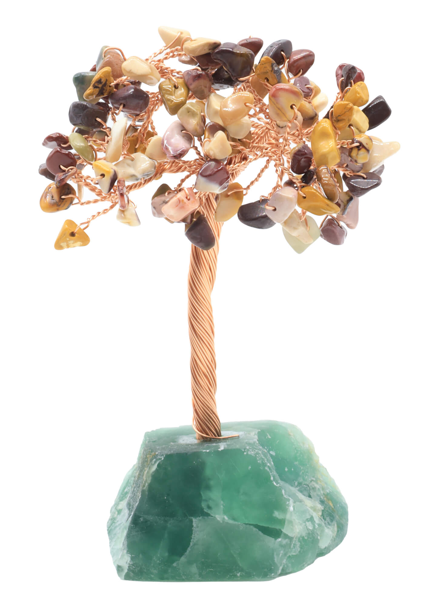 Arbre du Bonheur Jaspe Mokaïte base Fluorite 14cm