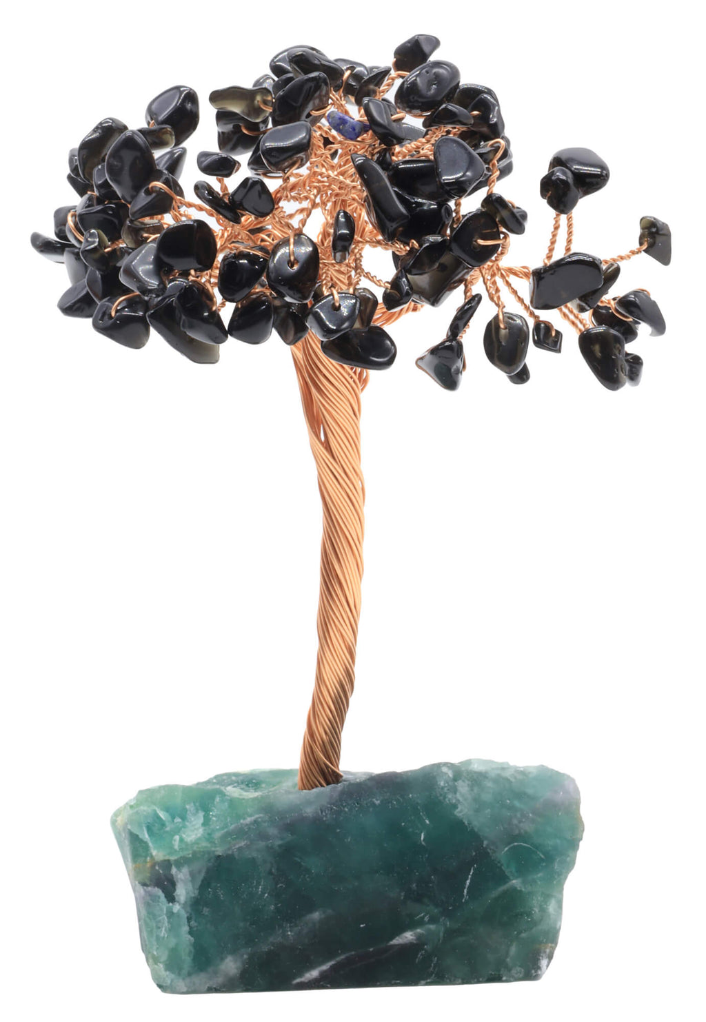 Arbre du Bonheur Obsidienne Noire base Fluorite 14cm
