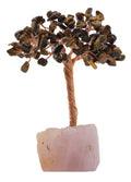 Arbre du Bonheur Oeil de Tigre base Quartz Rose 14cm