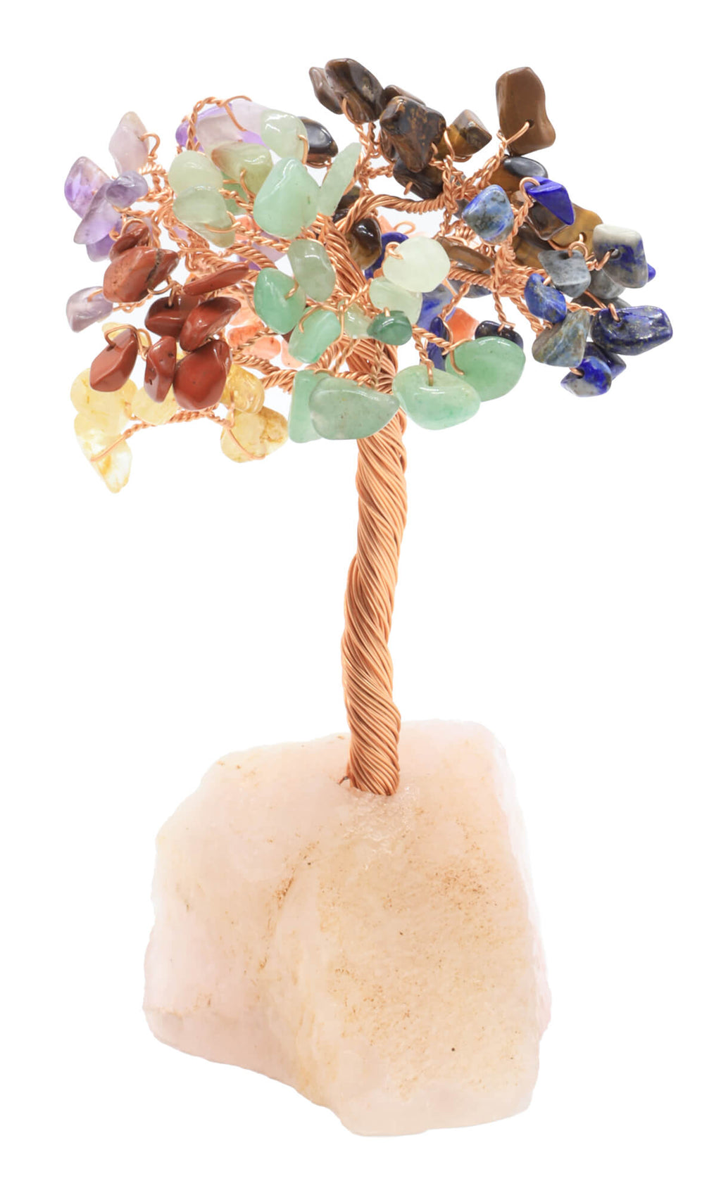 Arbre du Bonheur 7 Chakras base Quartz Rose 14cm