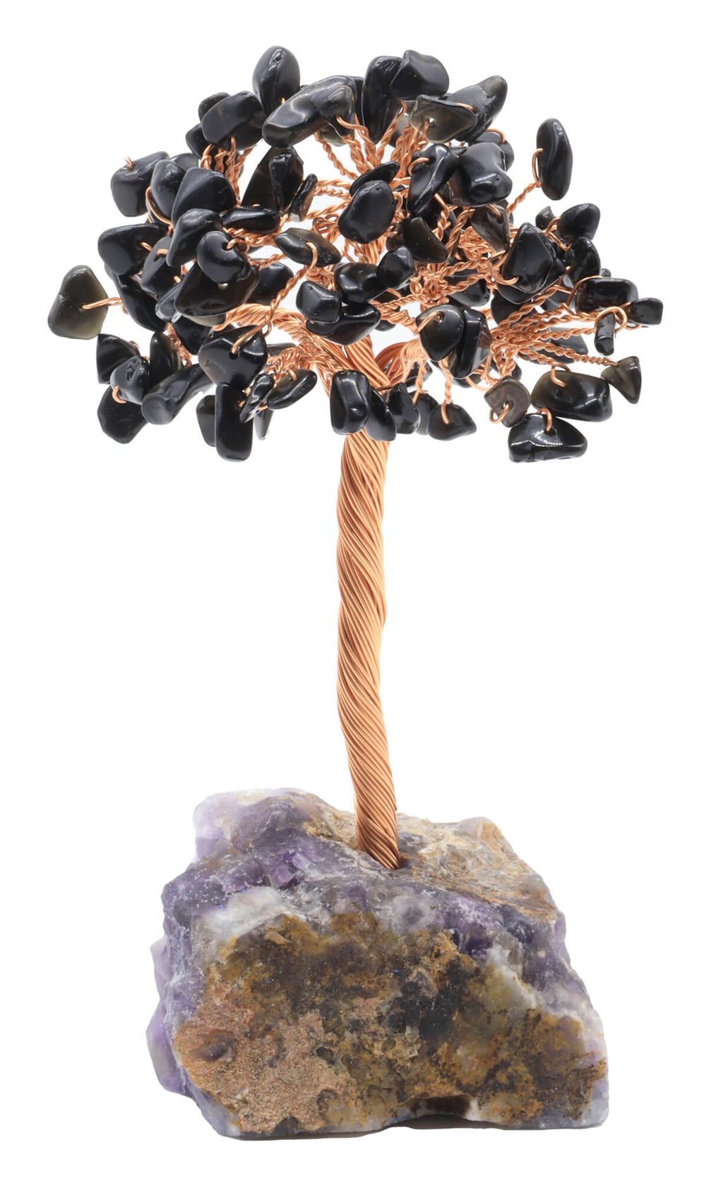 Arbre du Bonheur Obsidienne Noire base Améthyste 14cm