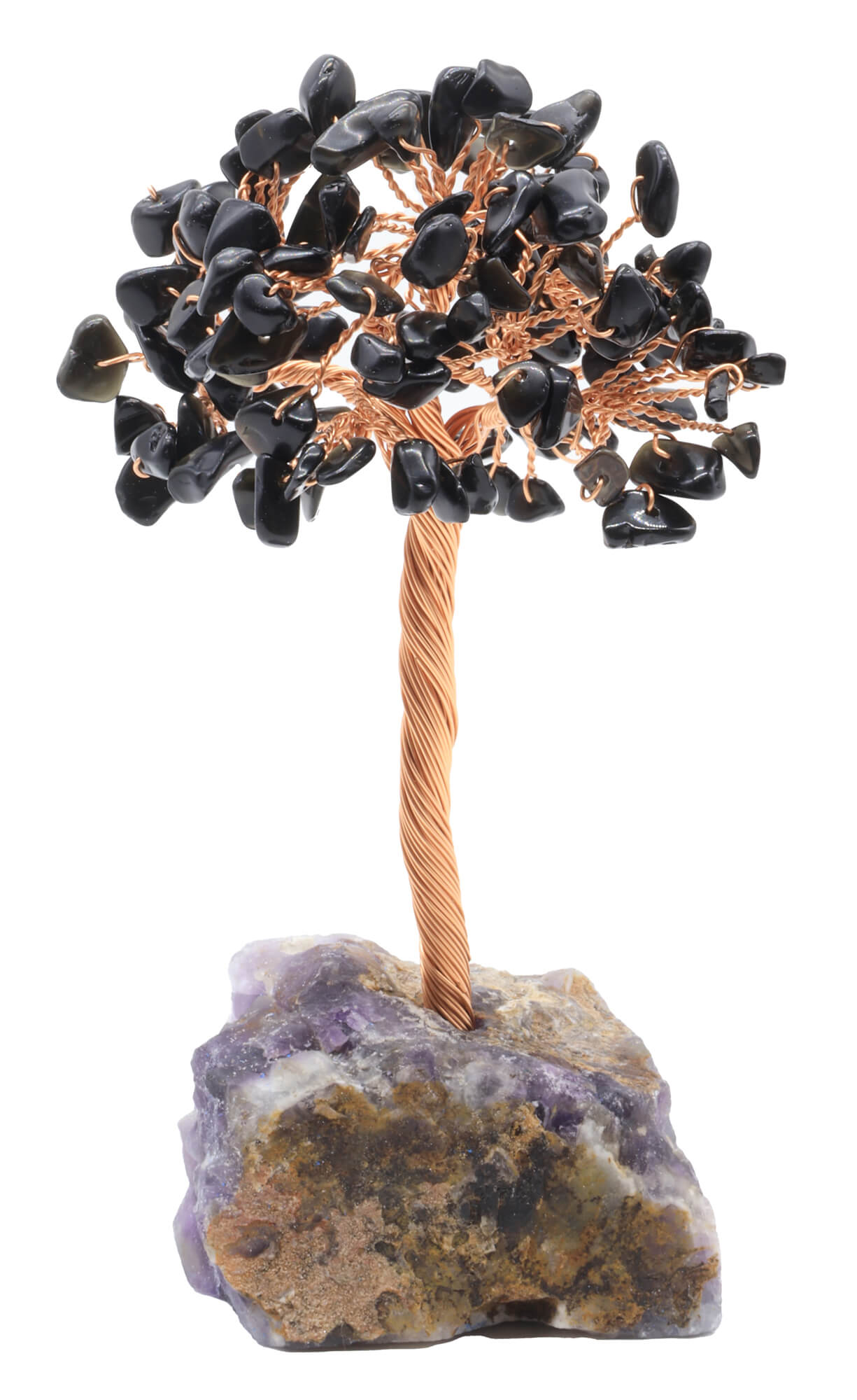 Arbre du Bonheur Obsidienne Noire base Améthyste 14cm