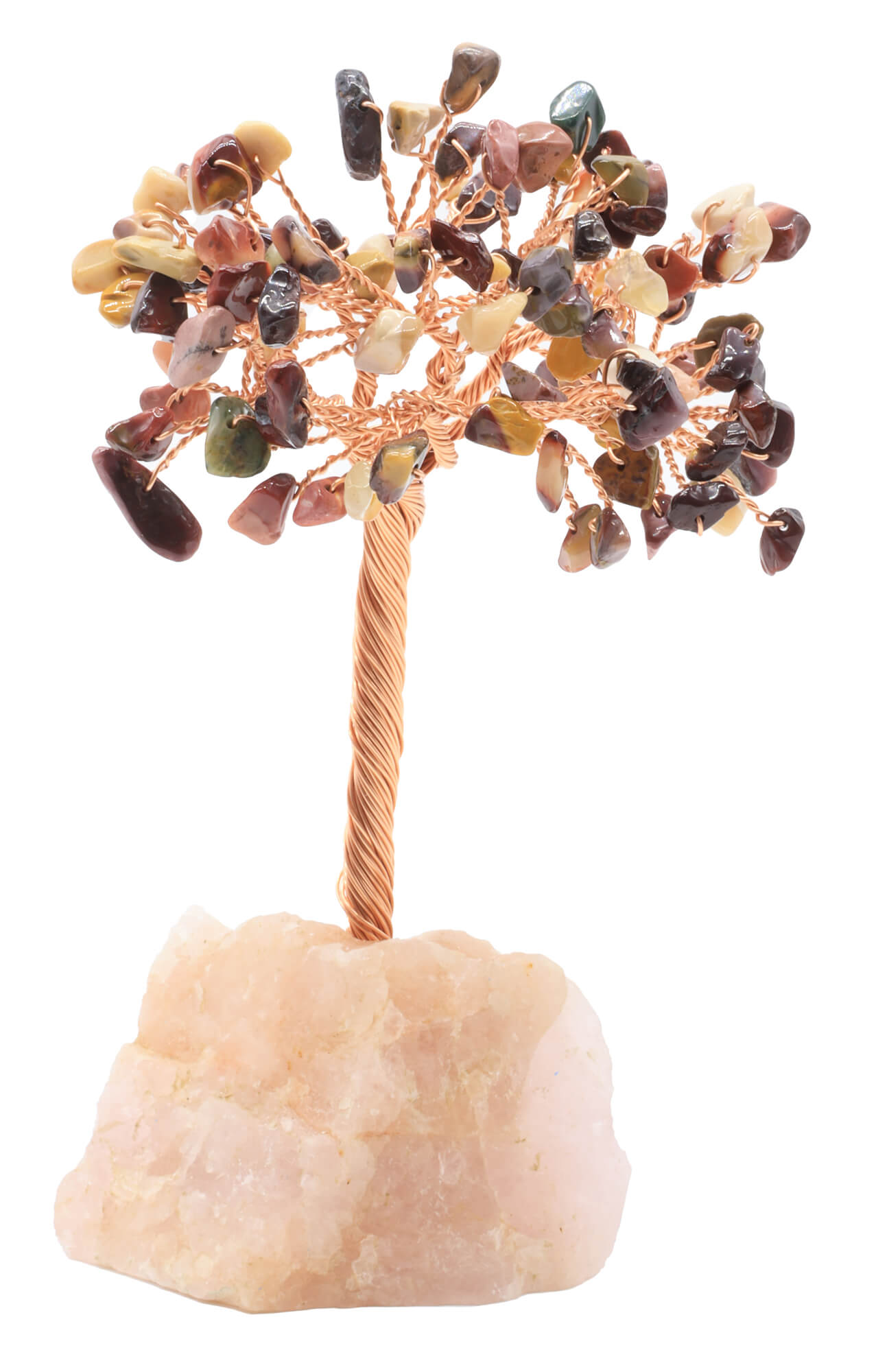 Arbre du Bonheur Jaspe Mokaïte base Quartz Rose 14cm