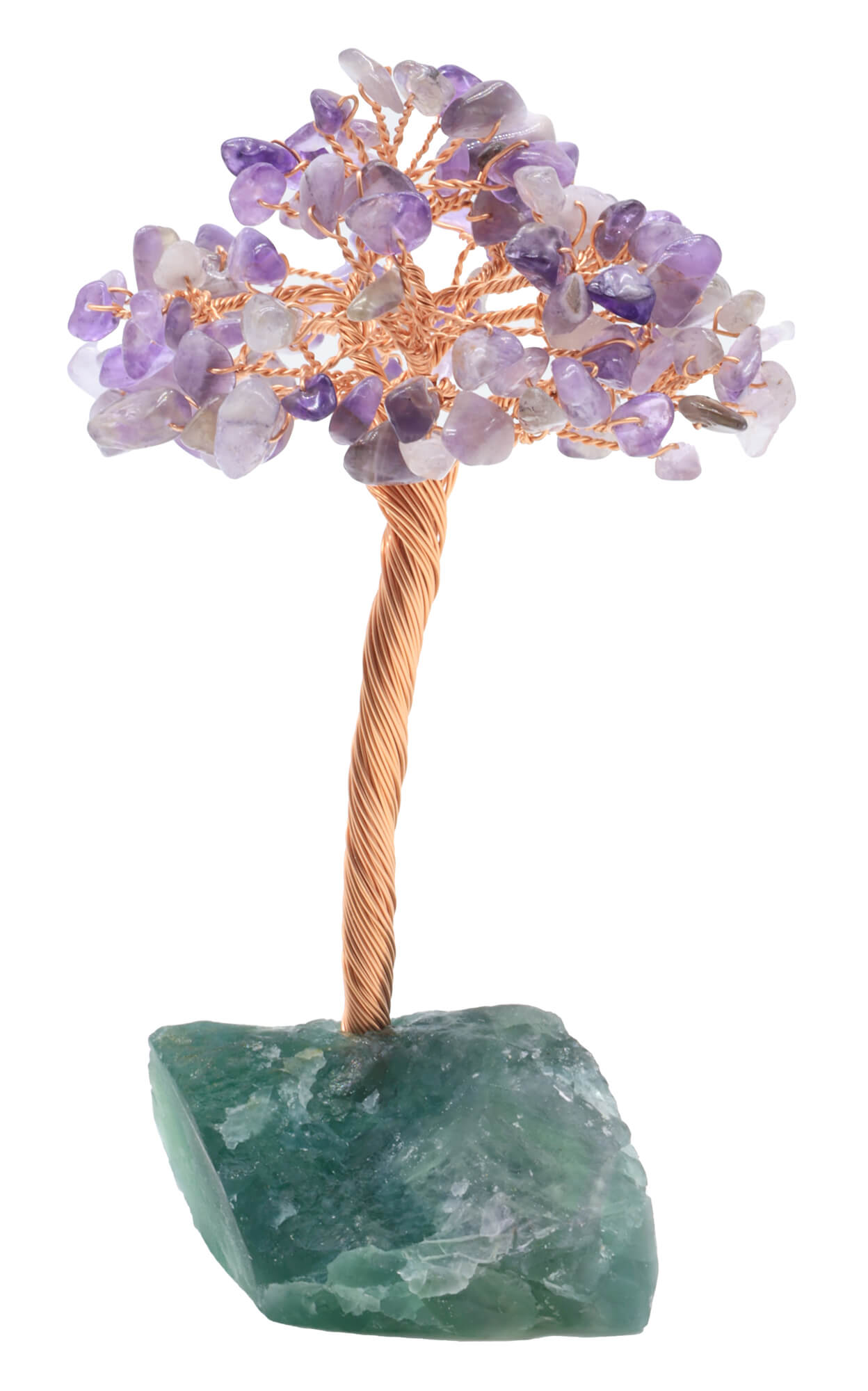 Arbre du Bonheur Améthyste Verte base Fluorite 14cm