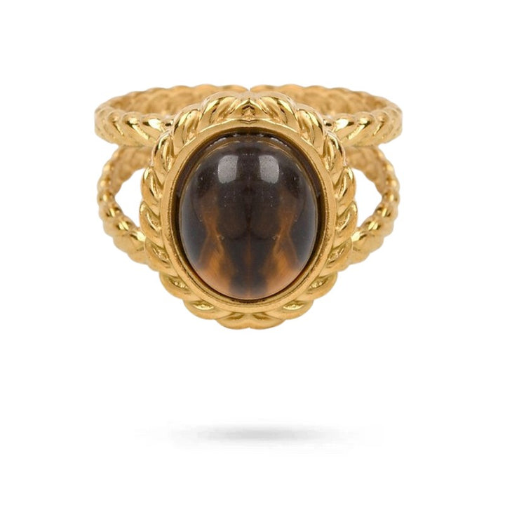 Bagues pour femme acier inoxydable pierre naturelle œil de tigre