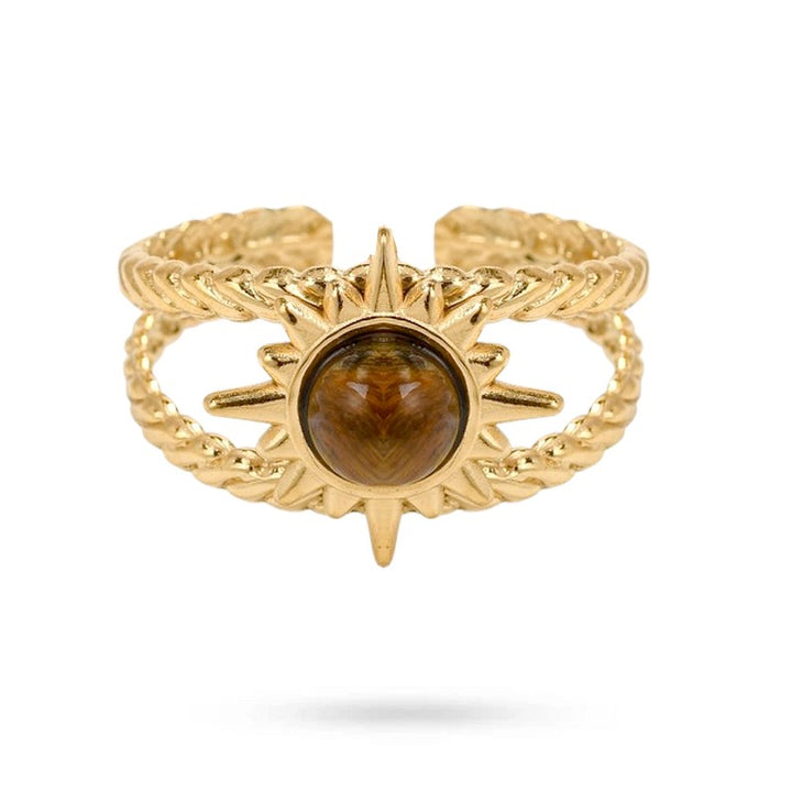 Bagues pour femme acier inoxydable soleil pierre naturelle œil de tigre