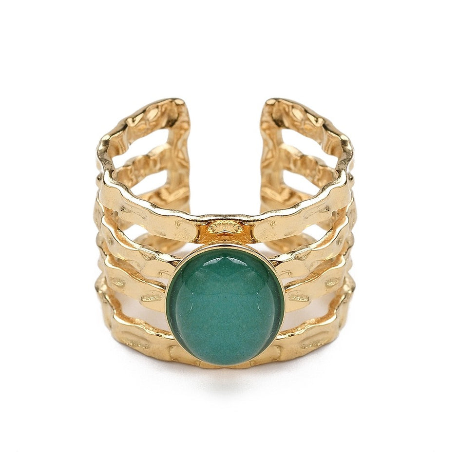 Bague acier inoxydable 4 rangs pierres naturelles amazonite