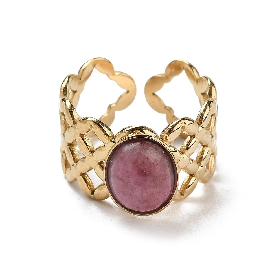 Bague acier inoxydable pierres naturelles rhodonite