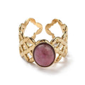 Bague acier inoxydable pierres naturelles rhodonite
