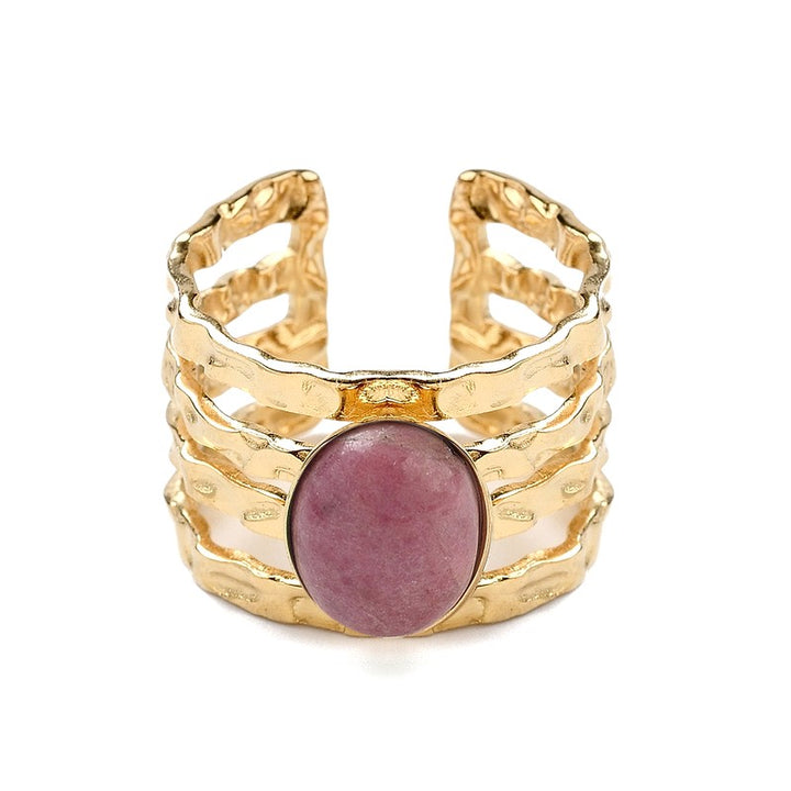 Bague acier inoxydable 4 rangs pierres naturelles rhodonite