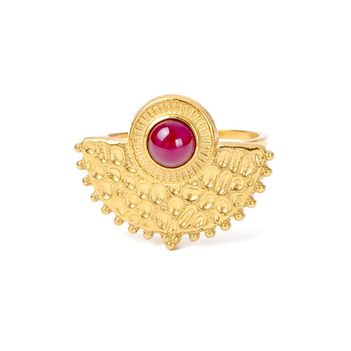 Bague acier inoxydable soleil pierres naturelles agate rouge