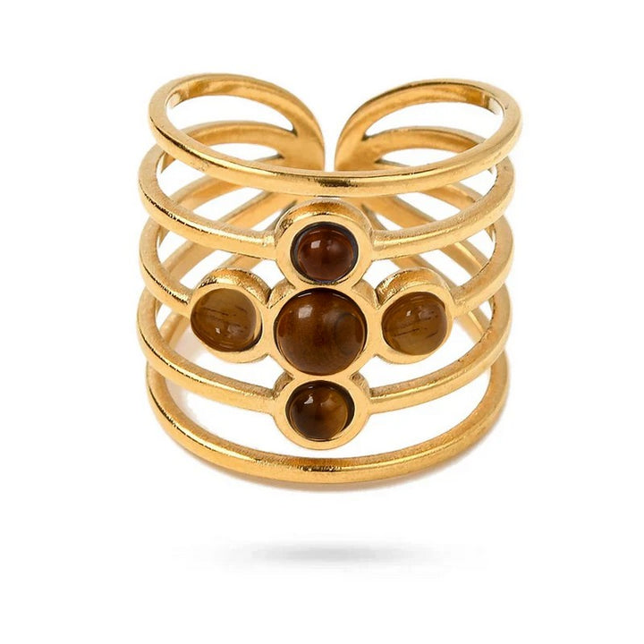 Bagues pour femme acier inoxydable quatre pierres naturelles œil de tigre