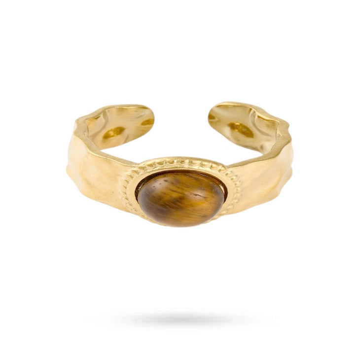 Bagues pour femme acier inoxydable martelée pierre naturelle œil de tigre