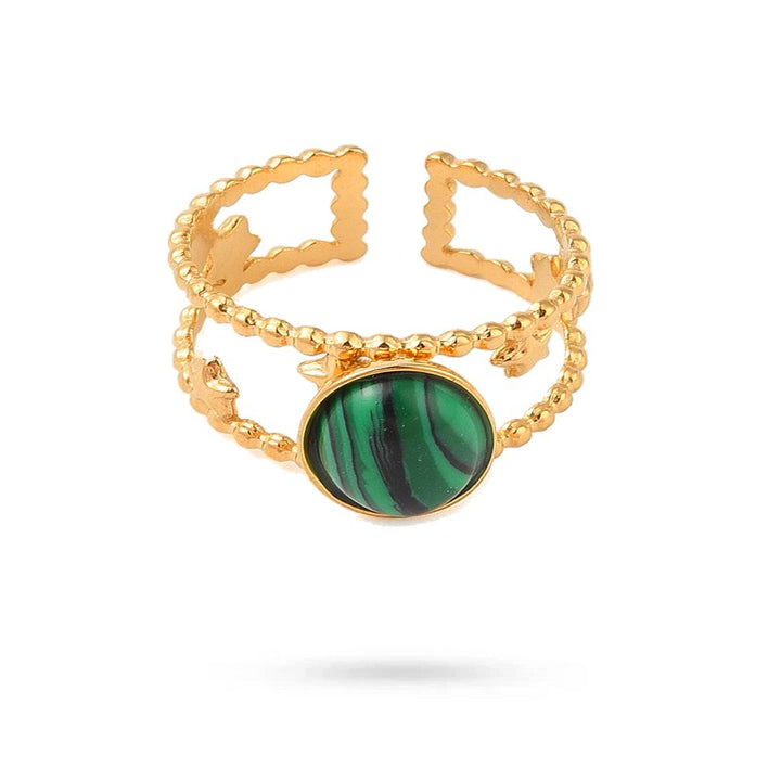 Bagues pour femme acier inoxydable étoile pierre naturelle malachite