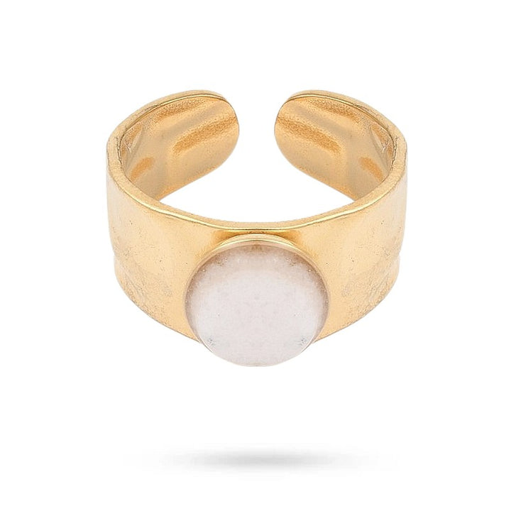 Bagues pour femme acier inoxydable martelée pierre naturelle jade