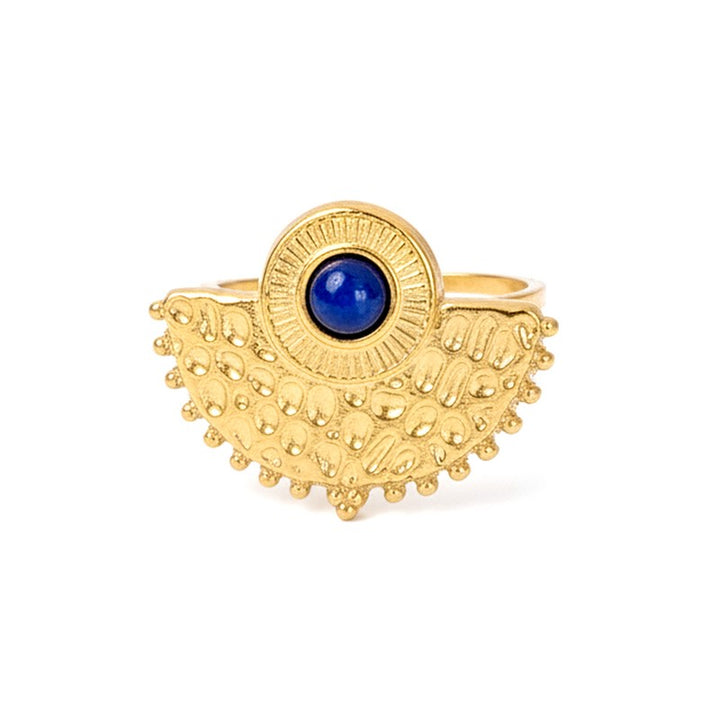 Bague acier inoxydable soleil pierres naturelles lapis lazuli