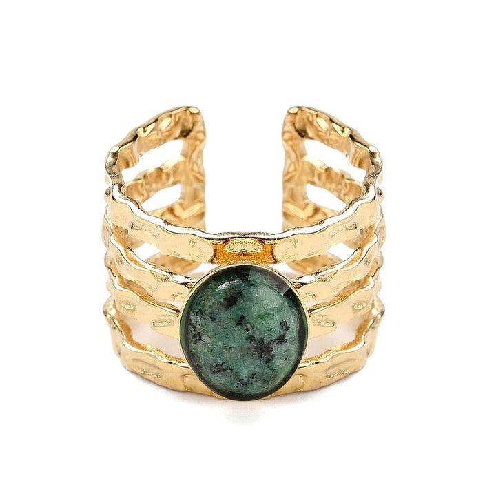 Bague acier inoxydable 4 rangs pierres naturelles turquoise d'Afrique