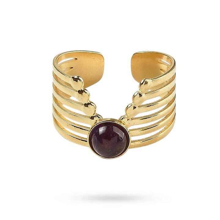 Bagues pour femme acier inoxydable pierre naturelle améthyste