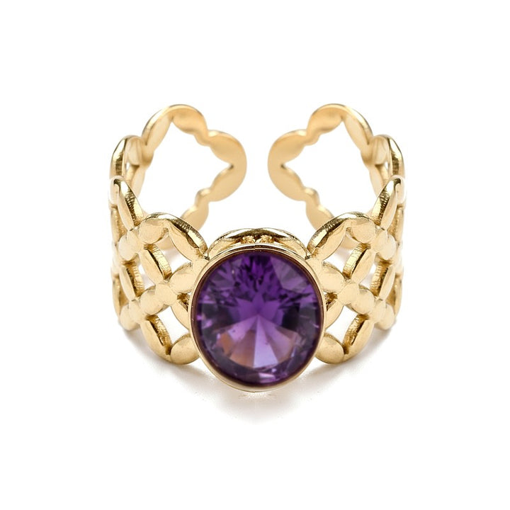 Bague acier inoxydable pierres naturelles améthyste