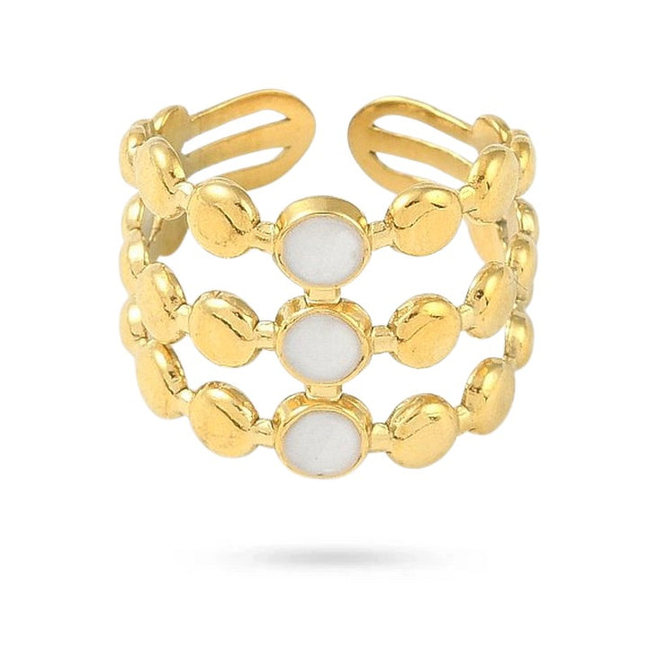 Bagues pour femme acier inoxydable 3 rangs pierre naturelle de lune