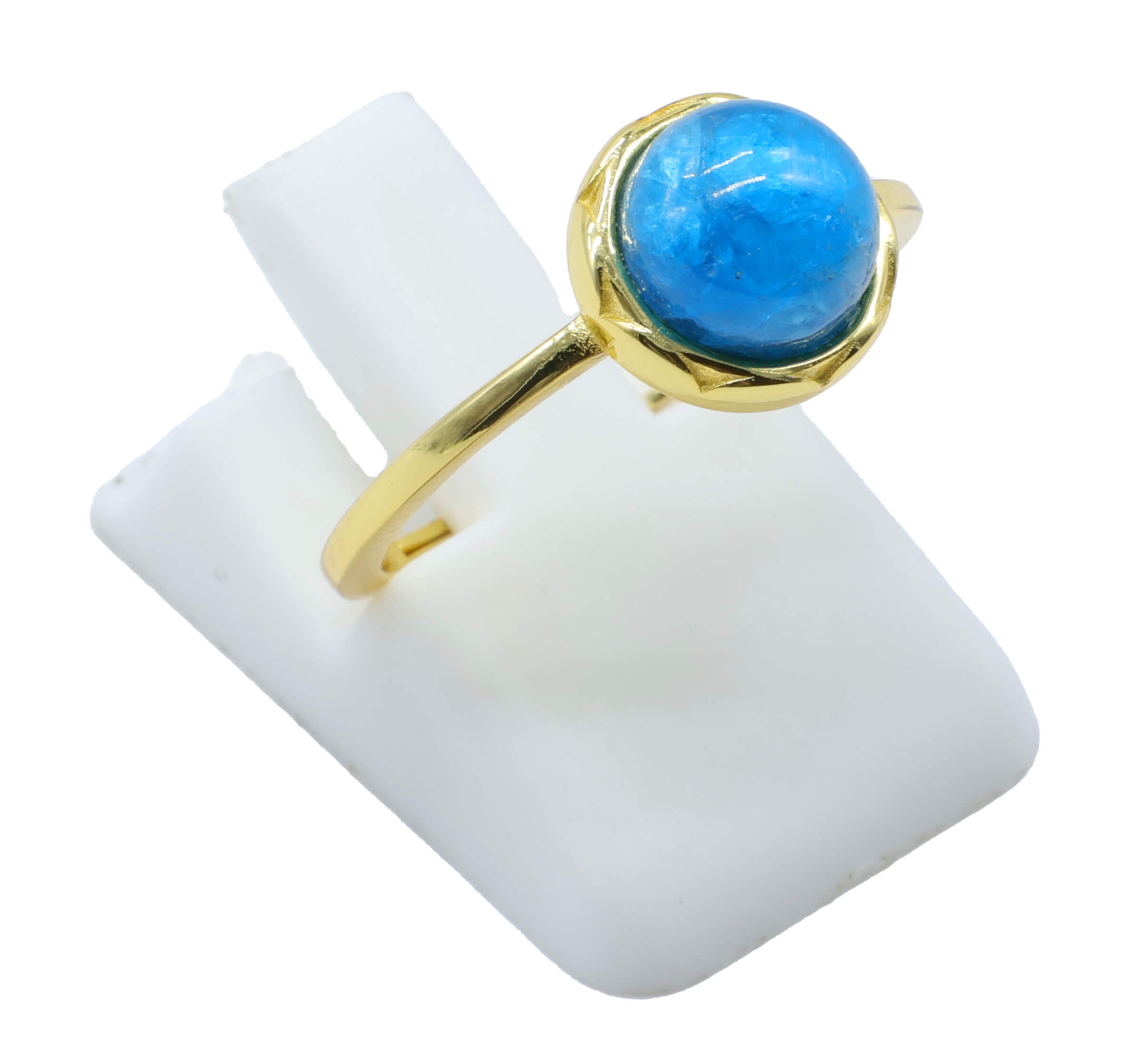Bague Argent 925 Apatite Ronde - Plaquage Or - Taille Universelle